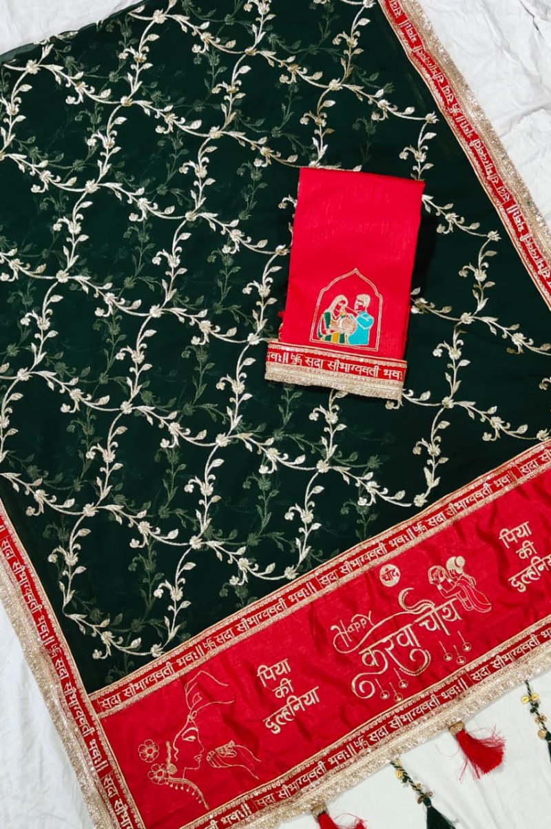 Tew Soft Georgette Zari Sequance Work Karva Chauth Special Saree